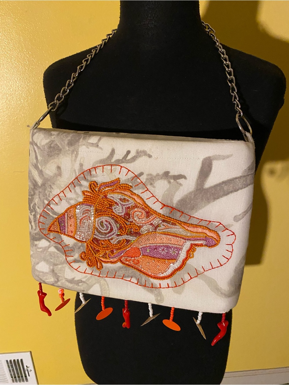 Embellished Fish Coral White Shoulder Bag